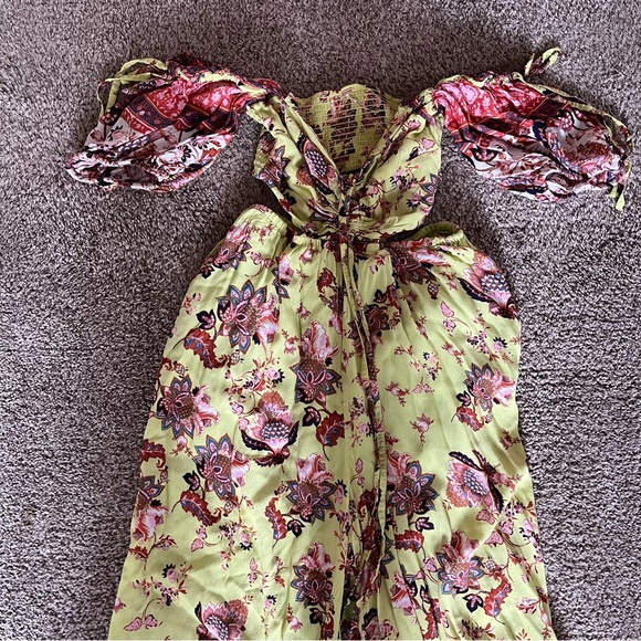 Free People Citrus Skies halter neck puff sleeve cut out jumpsuit medium - Picture 4 of 8